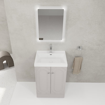 Meuble-lavabo autoportant avec lavabo en résine et 2 portes d'armoire à fermeture en douceur (emballage KD), meuble-lavabo
