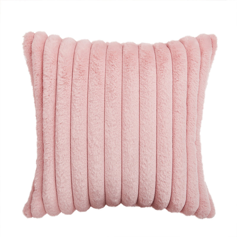 Housse de coussin carré en fausse fourrure, Rose clair, H 20 po x l 20 po