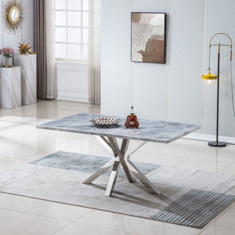 Muthaih Modern Rectangular Marble Dining Table,Kitchen Table,Marble Top, Stainless Steel Base,dining table,dinning table,dining room table