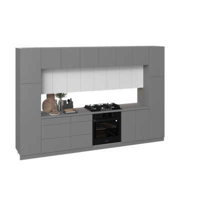 WALLKITCHENS FK-LUXE 143 W x 24 D x 96 H Medium Density Fiberboard (MDF) Modern Full Kitchen in Gray & White 