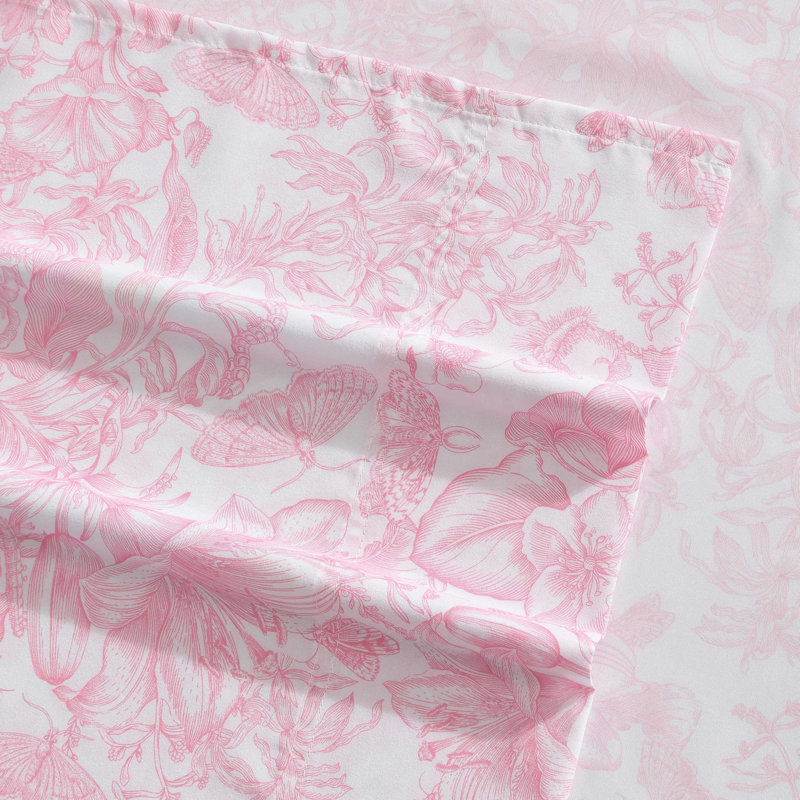 Betsey Johnson Printed Novelty Sheet Sets, Fairytale Floral Pink, Twin XL Sheet Set with 1 Standard Pillowcase