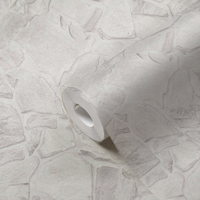 The Bricks and More Petrified Paradise Motif 10.05m x 53cm Matte Wallpaper Roll, White