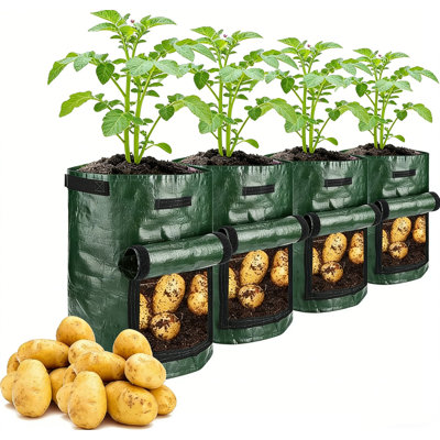 Sacs de culture de pommes de terre de 7 gallons, sacs de plantation en PE robustes avec rabat et poignées d'accès, pots en tissu durables et respirants pour pommes de terre, fraises, légumes et toutes les plantes, sacs de jardin vert pour l'extérieur