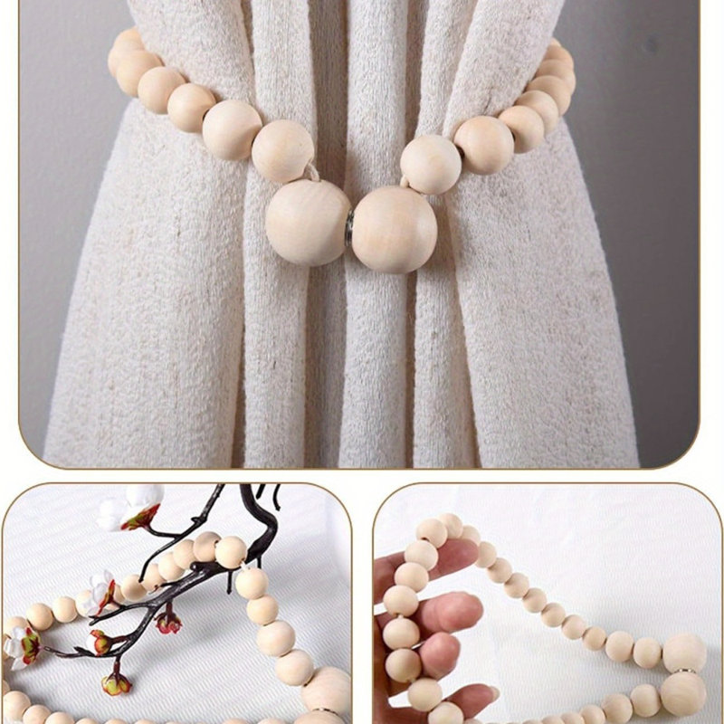 Ensemble de 4 attaches de rideaux en bois Boho