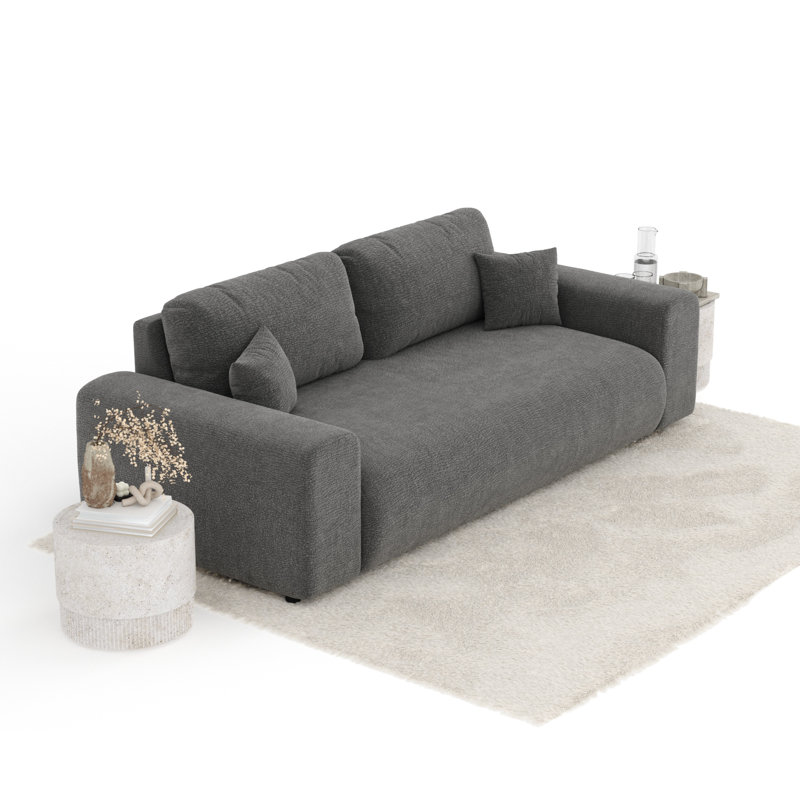 Three-seater square arm sofa, Grey Chenille