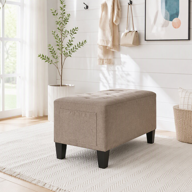 Banc de rangement avec repose-pieds et charnière de sécurité, Brown