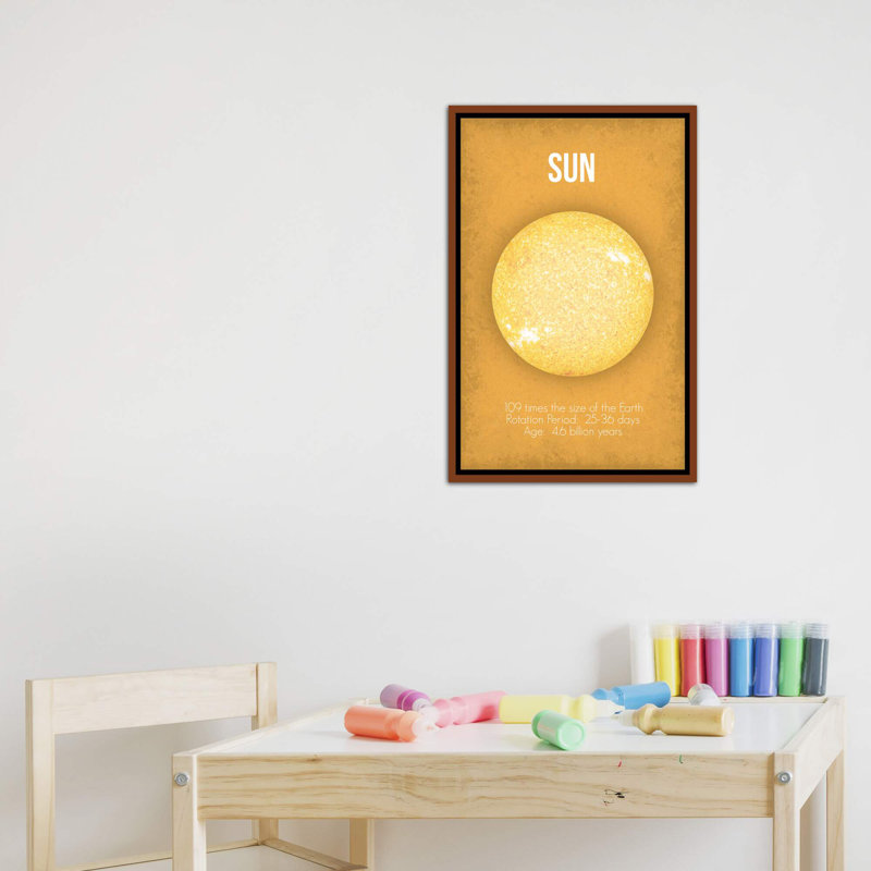 Décoration murale soleil pour enfants, H 26 po x l 18 po x 1,5 po, Toile classique avec cadre brun