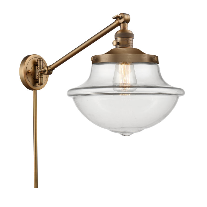 Bras articulé à intensité variable à 1 lumière Theresa, Ampoule DEL rétro de 3,5 watts, Transparent / clair, Laiton brossé