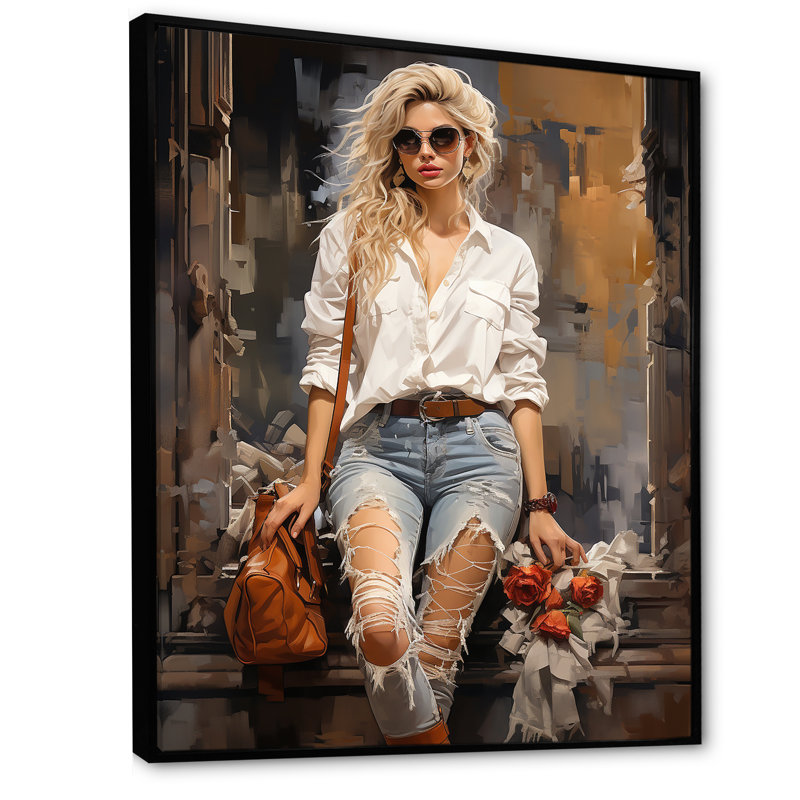 Fashion Fashion Denim Woman II - imprimé, Cadre flottant noir, H 40 po x l 30 po x P 1,5 po