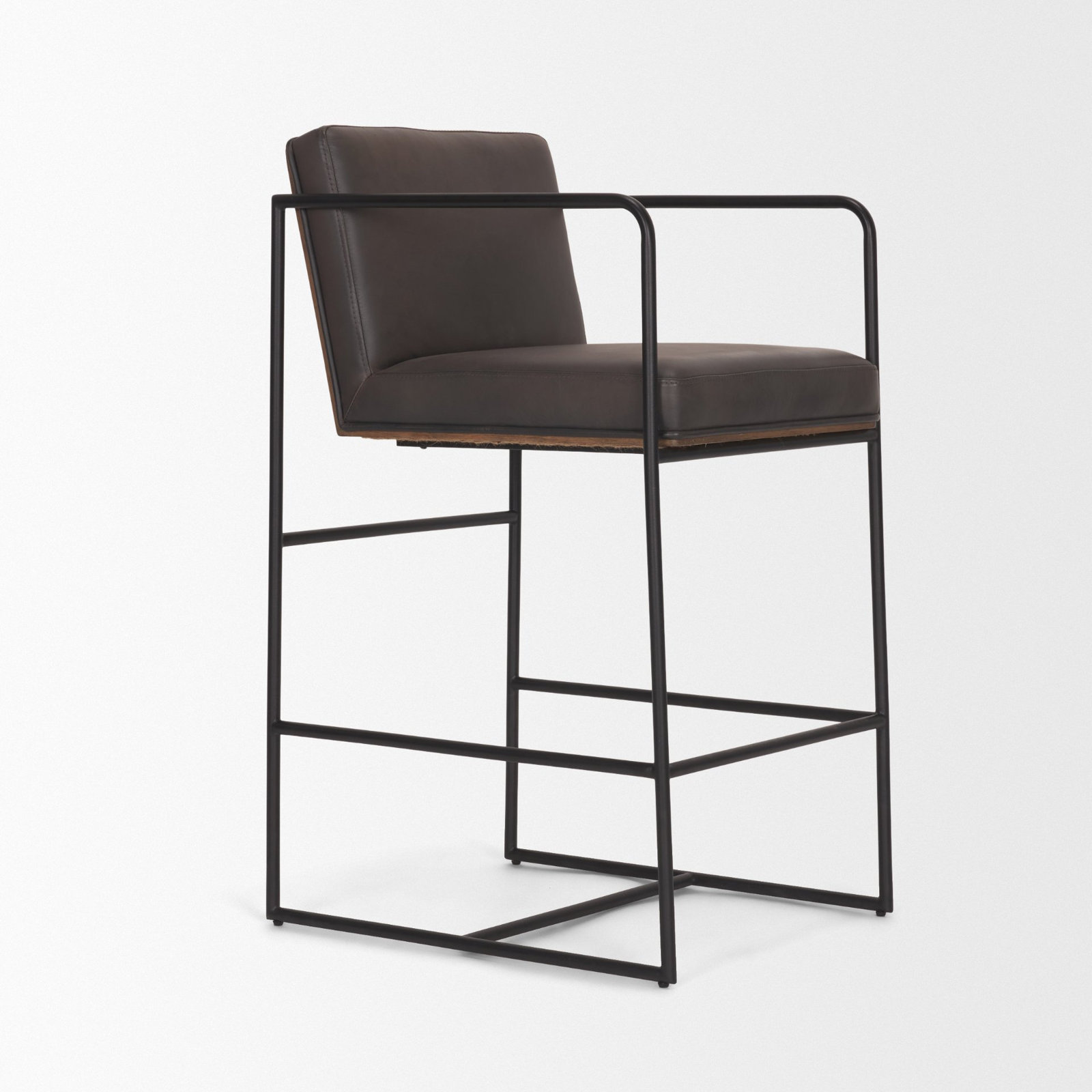 Sidney Genuine Leather Bar & Counter Stool, Counter Stool (26” Seat Height), Dark Brown