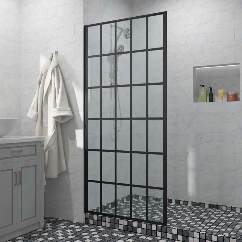 34'' Matte Black Frameless Fixed Shower Door with Clear Glass