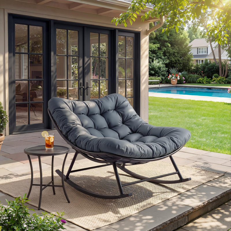 Chaise berçante surdimensionnée avec coussin Papasan, Gris