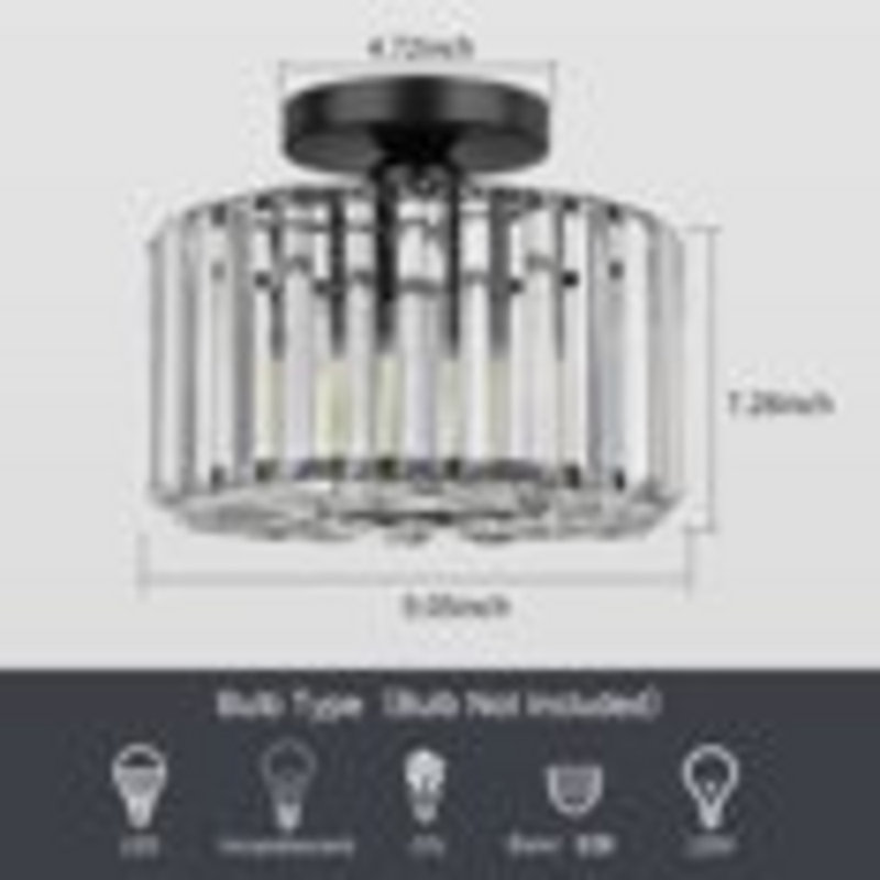 Semi Flush Mount Ceiling Light - Crystal Hallway Light Mini Chandelier For Bedroom, Black
