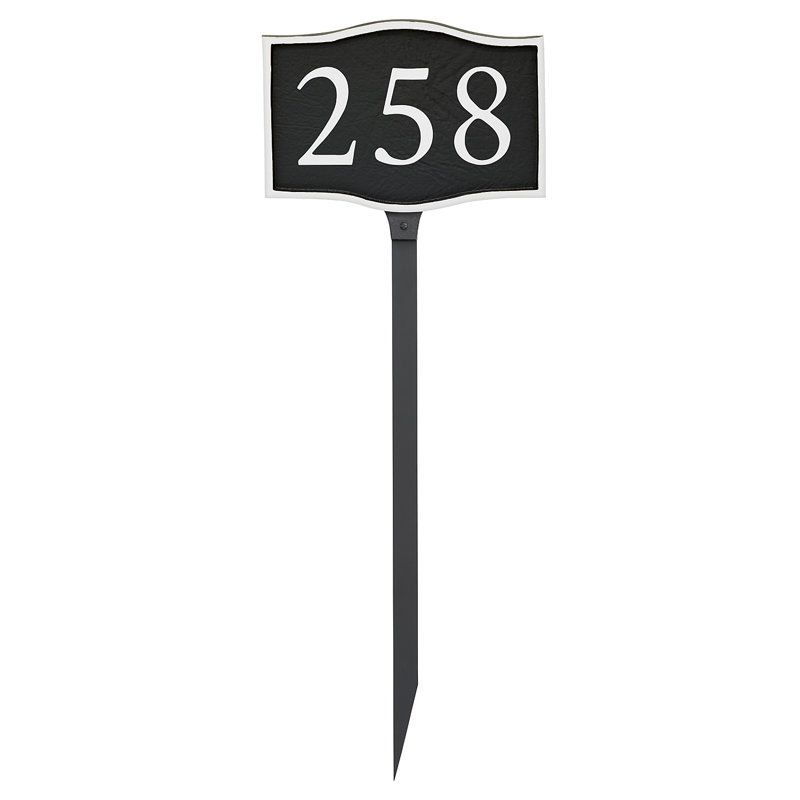 Enseigne d’adresse pour gazon à 1 ligne serif, Noir, Blanc