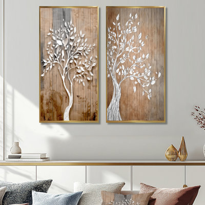 Arbre blanc de la vie sur bois - arbre de vie, art mural, ensemble de 2 impressions sur toile spirituelles blanches