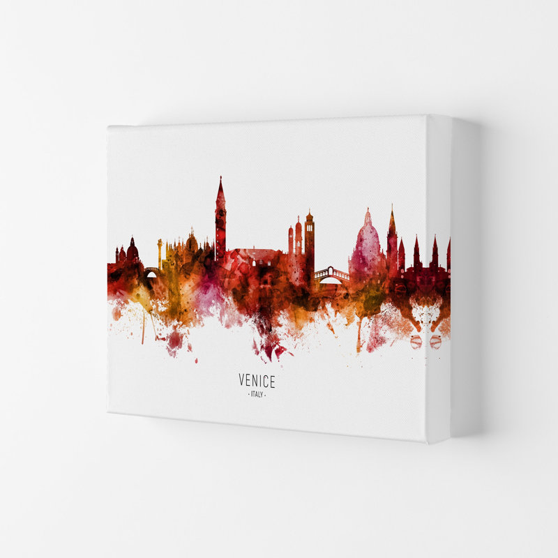 Venice Italy Skyline Red City Name by Michael Tompsett - Print, Wrapped Canvas, 21cm H x 29.7cm W x 4cm D