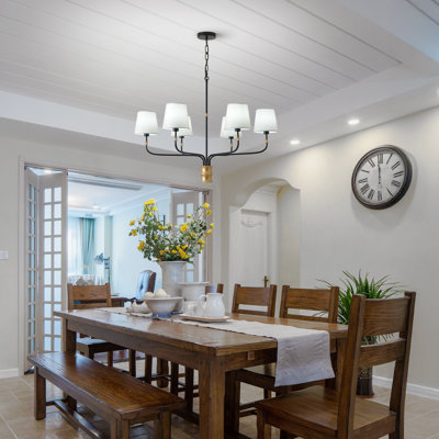 Machalik 6-Light Modern Farmhouse Chandelier with Fabric Shade, Hanging Light Fixture for Dining Room Kitchen Island Living Room Entryway Foyer Hallway