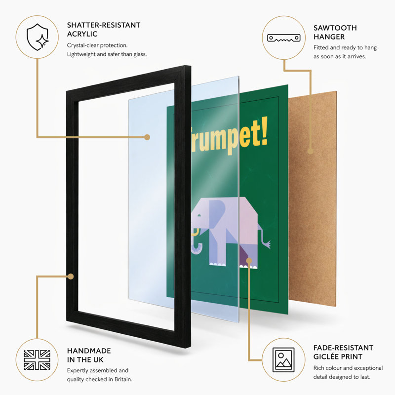 Elephant's Trumpet Geometric - Framed Print, A2 - 59.4 x 42.0 cm, Oak