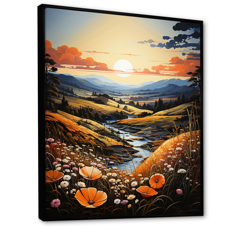 «Meadow Stream At Sunrise I», reproduction sur toile, H 20 po x l 12 po x P 1 po, Cadre flottant noir