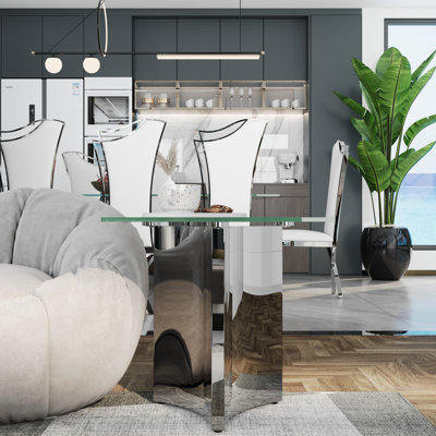 Clear Tempered Glass End Table Set Couch Side Table With Mirrored Silver Base Set Of 4