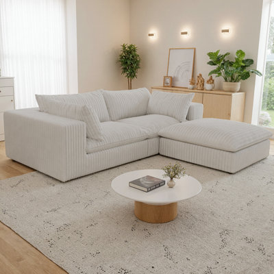 Canapé modulaire en velours côtelé avec coussins en plumes Ridge