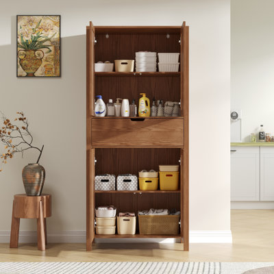69'' Kitchen Pantry Cabinet, Tall Farmhouse Storage Cabinet With Grille Doors And Drawer, Rustic Brown Freestanding Storage Organizer With Adjustable Shelves For Kitchen, Dining & Living Room