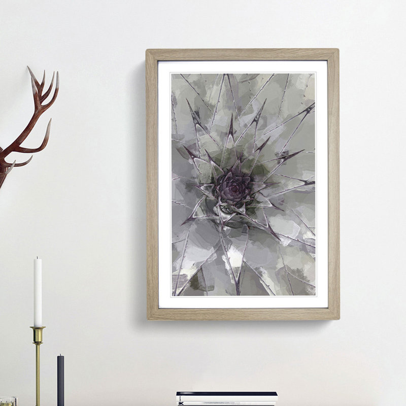 Green & Purple Succulent in Abstract - Picture Frame Graphic Art Print, 36cm H x 27cm W x 2cm D, Oak Framed