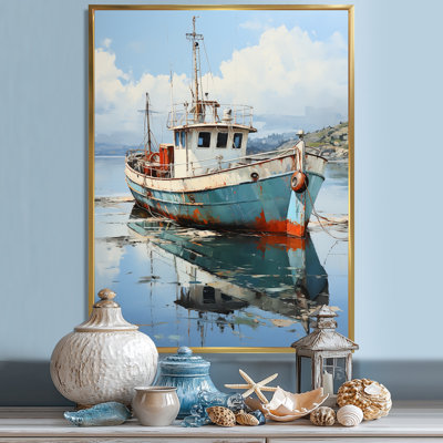 Bateau de pêche, art mural sur toile, reproduction de paysage côtier - Bateau de pêche au port