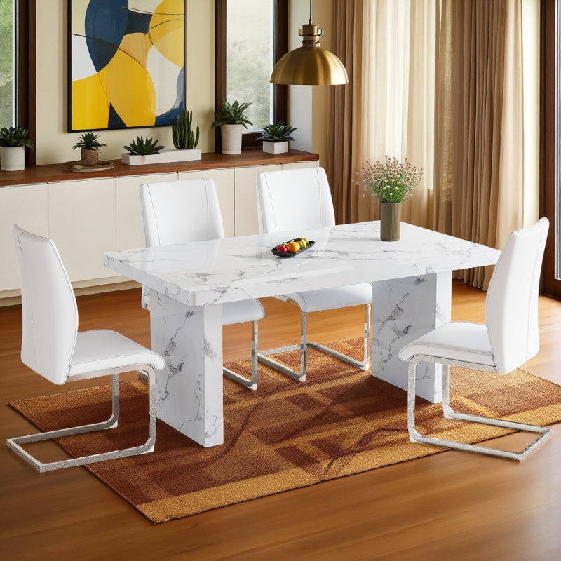 Ensemble de salle à manger 63 po pour 4 personnes - chaises en polyuréthane souple avec pieds arqués élégants et support ergonomique