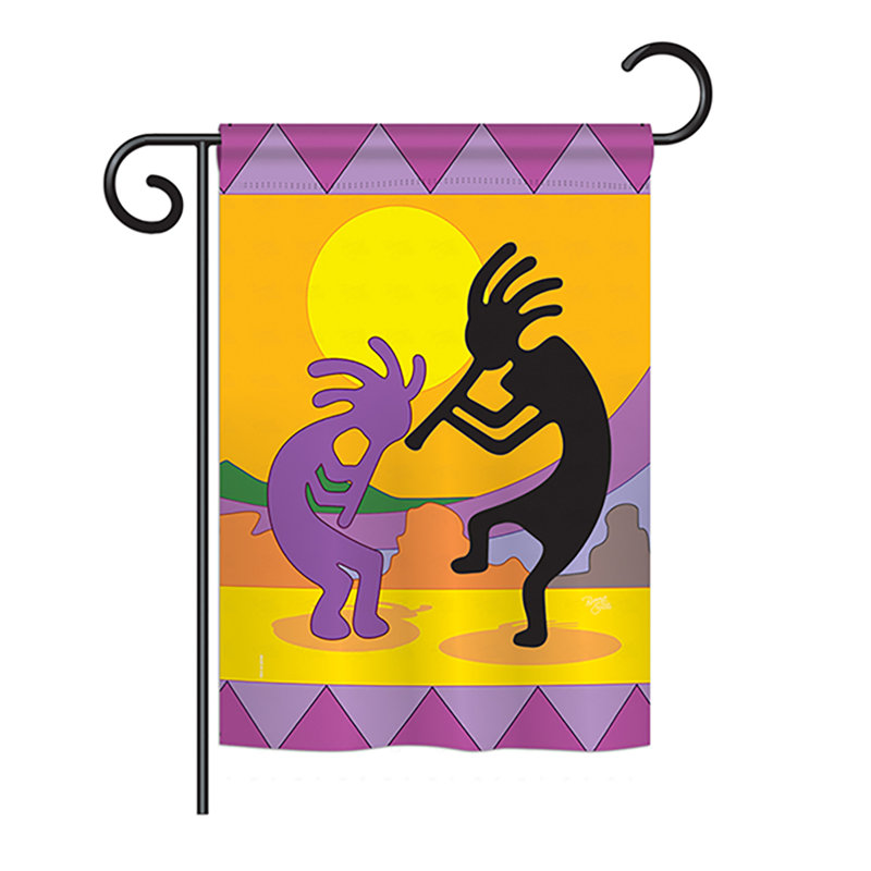 Kokopelli primitif en polyester de 2 côtés 19 po x 13 po drapeau de jardin