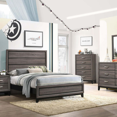 Gray Oak Full Panel Bed with Three-Dimensional Foil Veneer