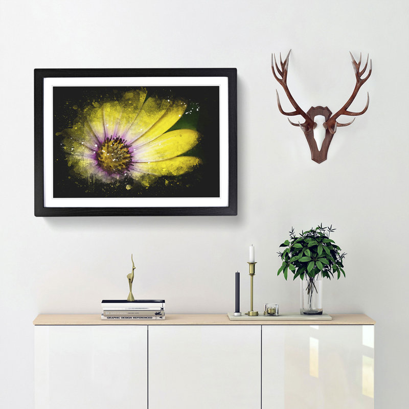 Yellow Gerbera Flower - Framed Print, 33cm H x 45cm W x 2cm D, Black Framed