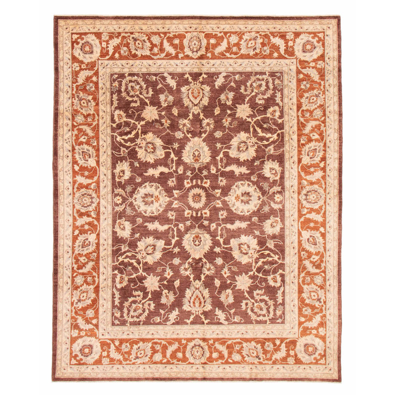 Tapis brun foncé en laine noué à la main de conception unique 8 pi x 10 pi New Age