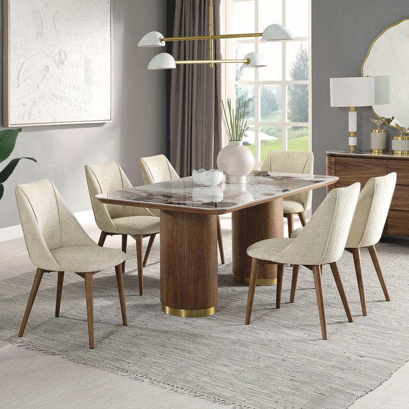 Table de salle à manger avec plateau en céramique et finition noyer