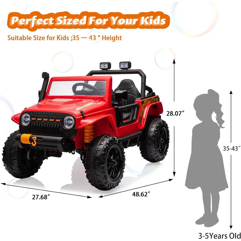 Chariot électrique 24V pour enfants avec télécommande, Rouge