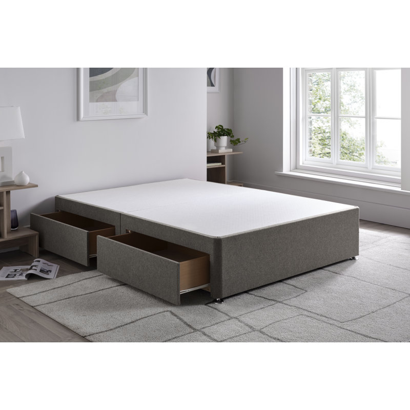 Wool Divan Bed Base, Single (3'), 2 Right Side Drawers, Steel
