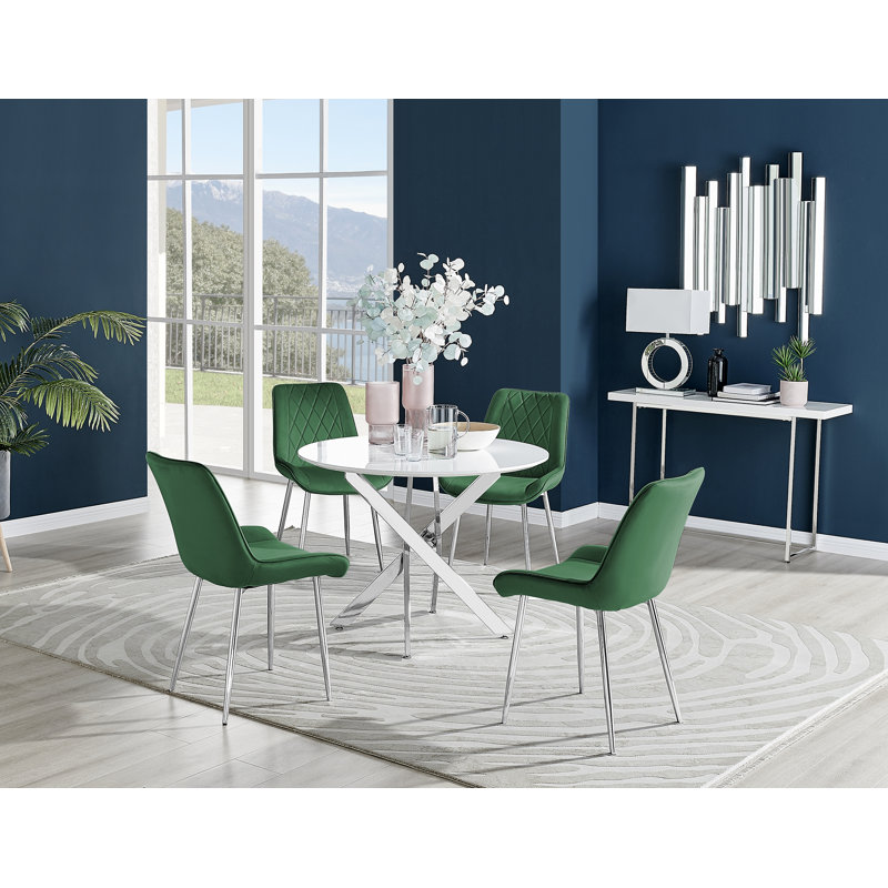 Eubanks 4 - Person Dining Set, Green/Silver