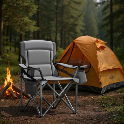 Oversized Camping Chair, Heavy-Duty Outdoor Folding Chair Comfortable Lumbar Support