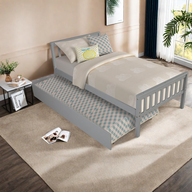 Lits simples peu encombrants avec structure et lit gigogne en bois gris pour les chambres modernes