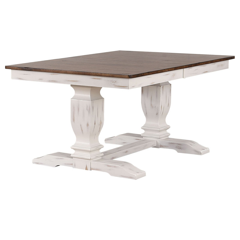 Table de salle à manger rectangulaire en bois massif pour 6 personnes Concezio, Brun cacao, Blanc