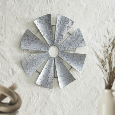 Higher Glory Galvanized Metal Windmill Blades Wall Hanging 16.75x16.75