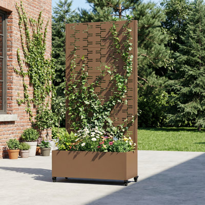 Boîte à fleurs en métal avec treillis et roues