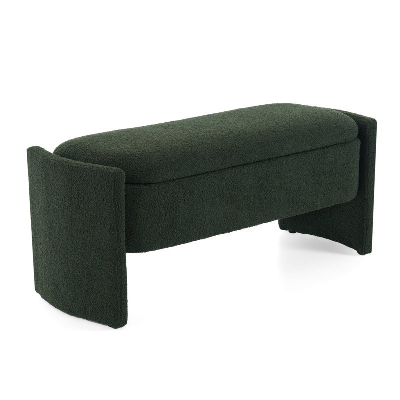 Elegant Dark Green Boucle Long Storage Ottoman Bench