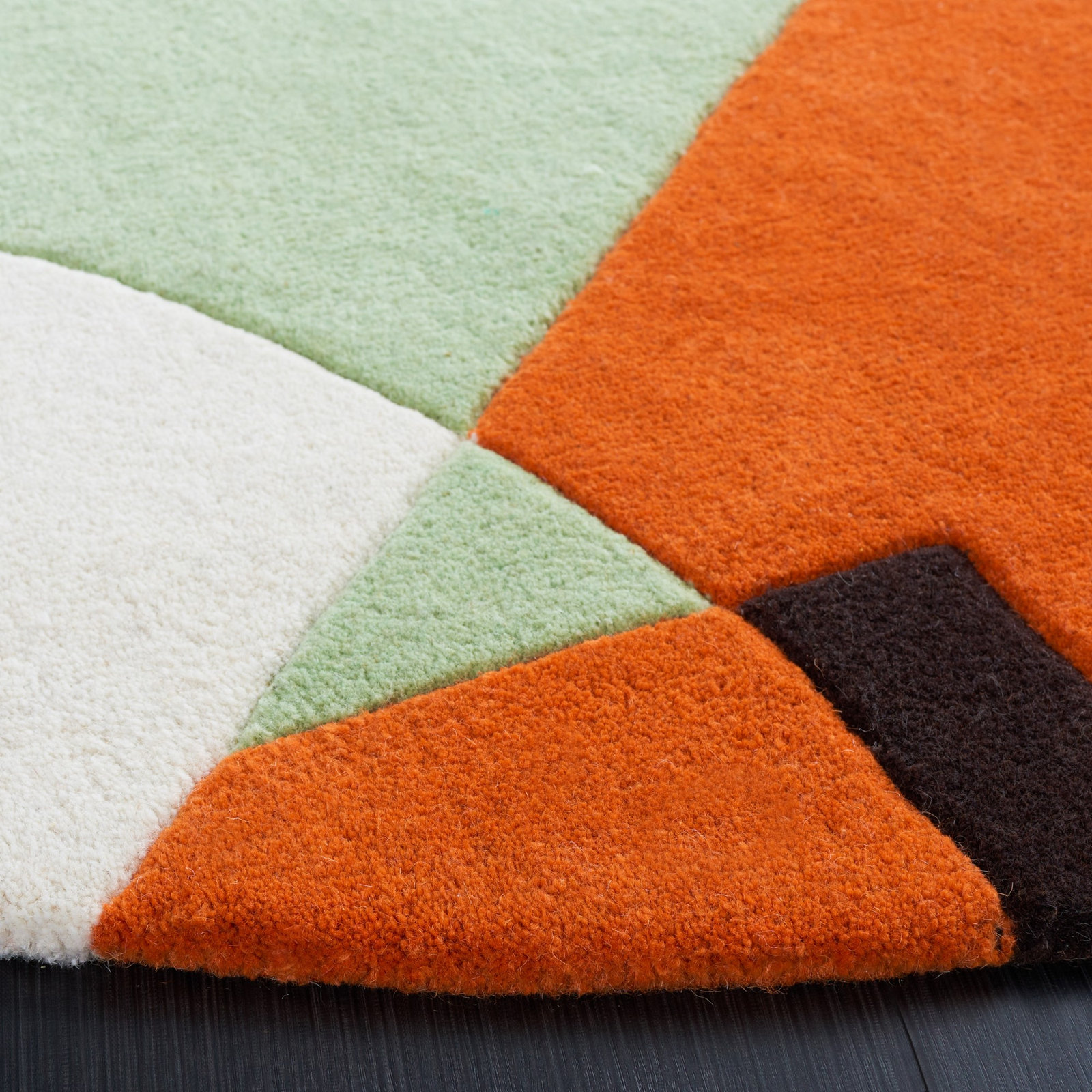 Kazu Green Brown Hand-Woven Abstract Rug, Round 6'