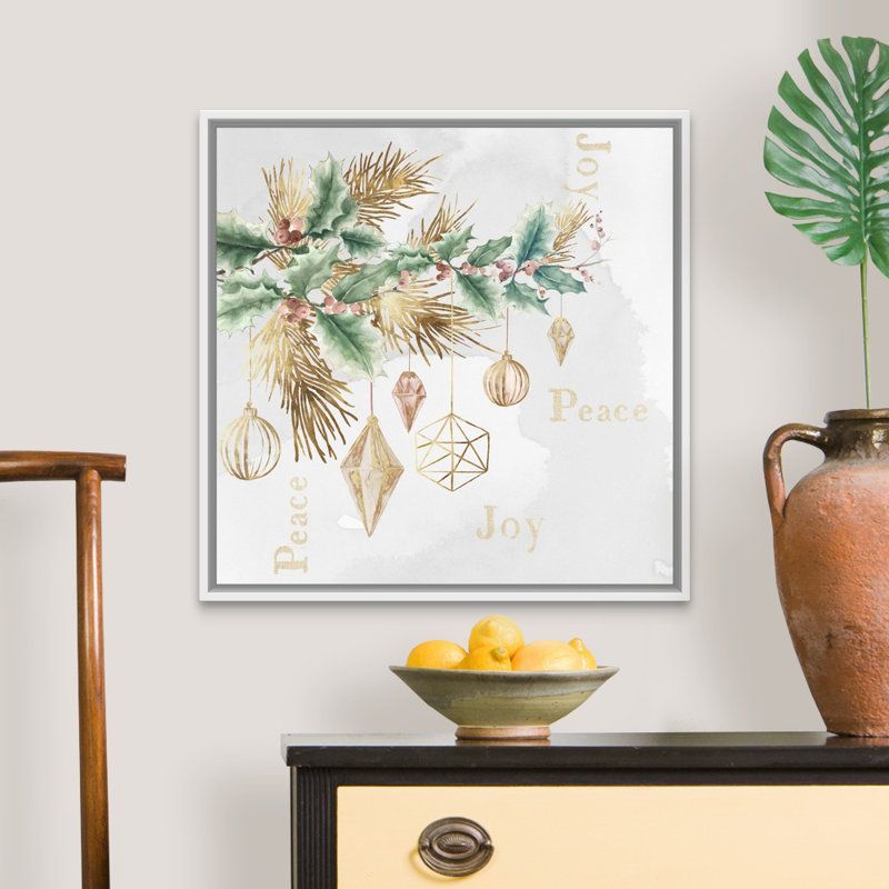 Peace & Joy Branch-impression d’art textuel sur toile, Cadre blanc, H 26 po x l 26 po x P 1,75 po
