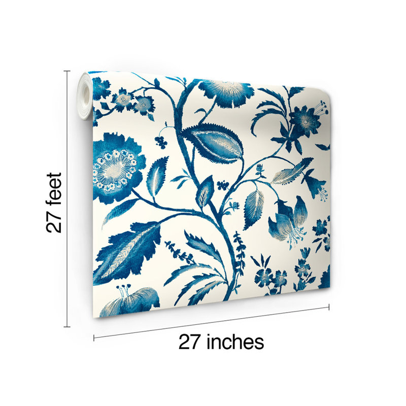 Rouleau de papier peint L 27 pi x l 27 po Haninerm, Blanc, bleu clair à foncé, blanc, beige