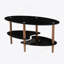 Table basse ovale noire en verre, table moderne avec pieds en chêne