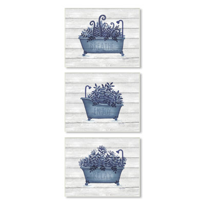 Profitez de la baignoire relaxante à feuillage bleu sur fond rayé 3 pièces Annie Lapoint