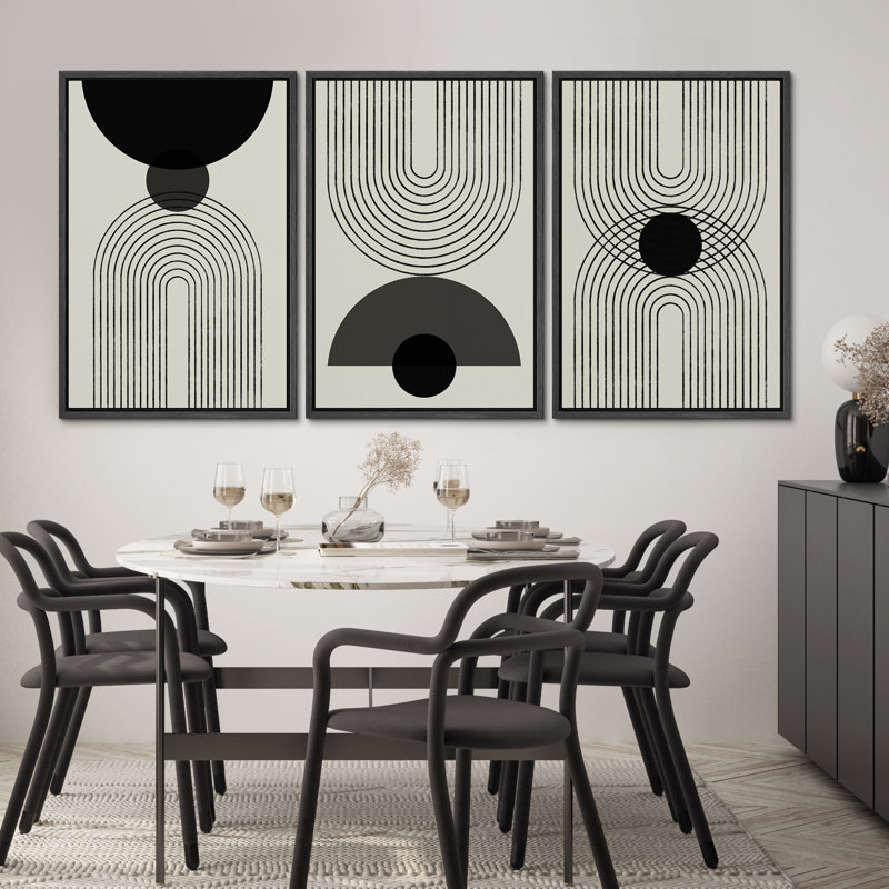 Black Framed Geometric Abstract Canvas Print Set - 16" x 24"