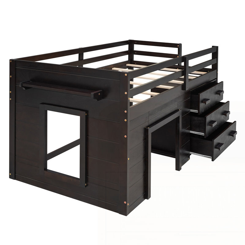 Lit mezzanine simple avec armoire et tablette, Espresso